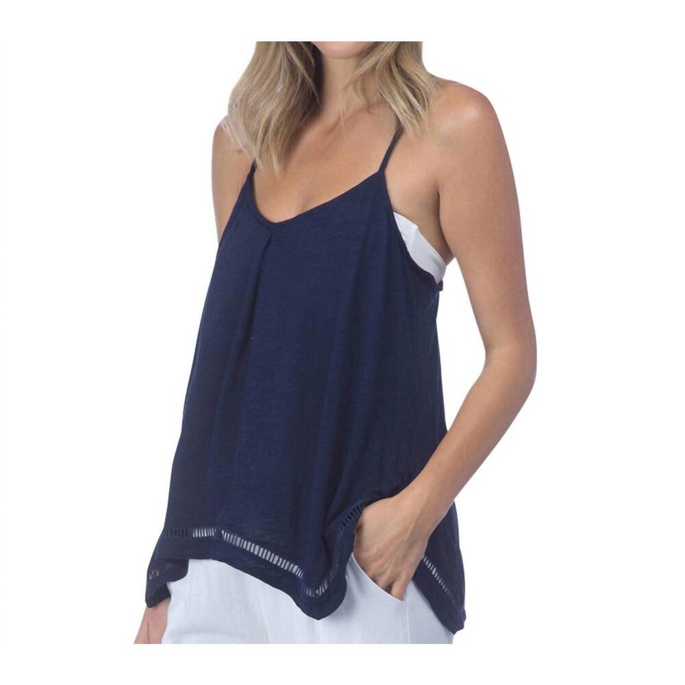NEW GREEN DRAGON pleat front easy tank top in navy